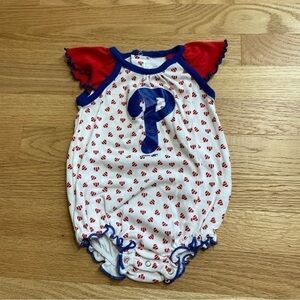 Phillies Baby Onesie Body Suit Glitter 3-6 mos Red white Blue MLB Philadelphia